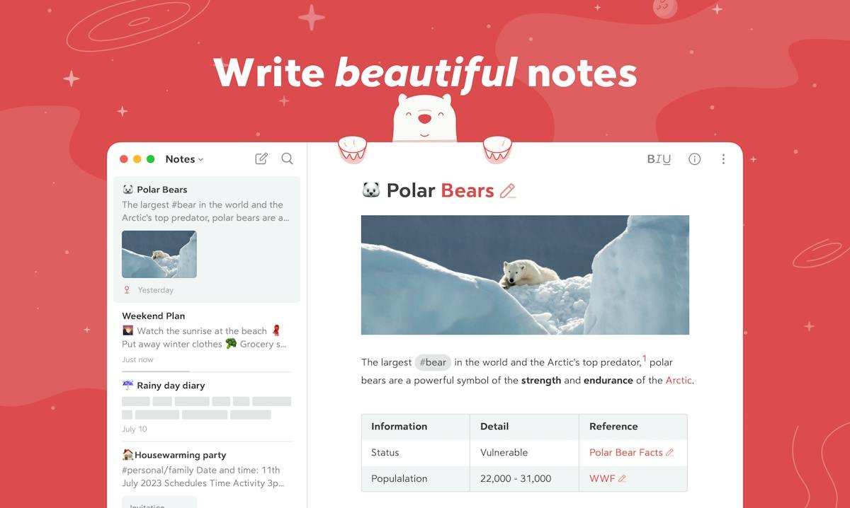Bear — markdown note editor