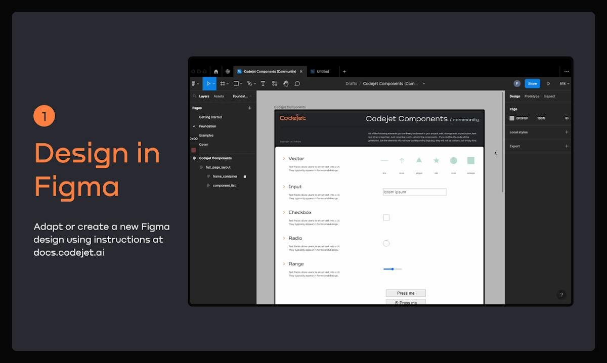 Codejet — Figma design converted into React code