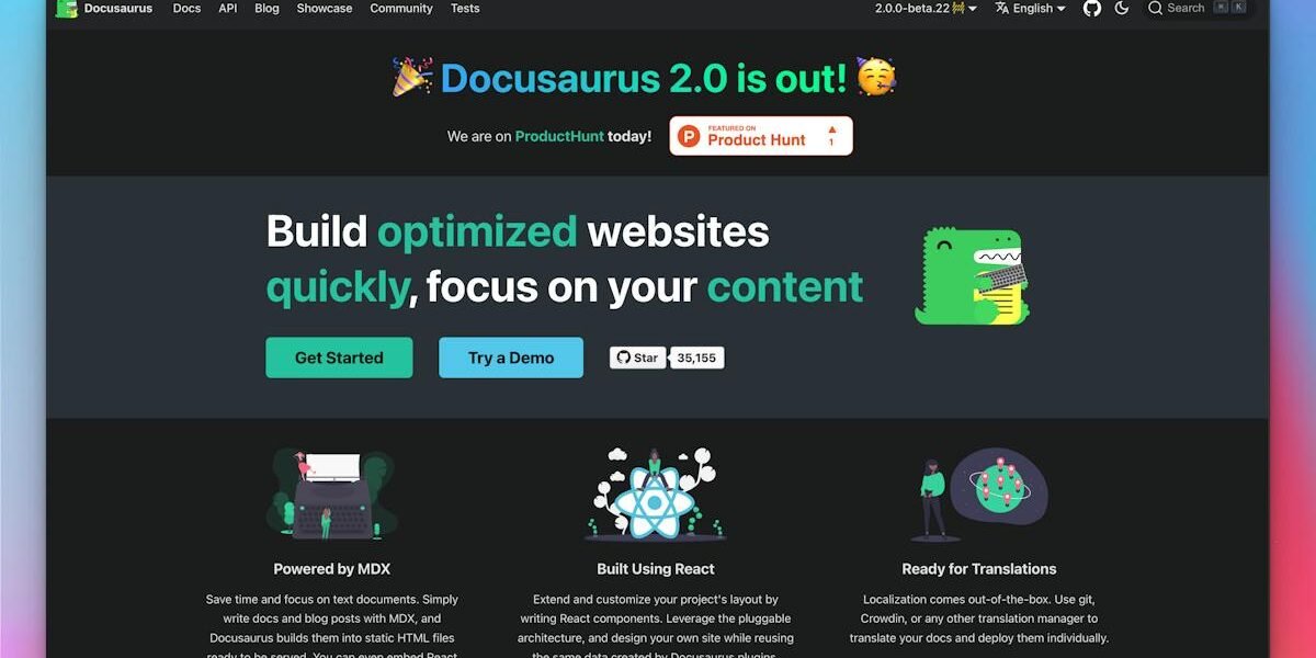 Docusaurus — documentation website built from Markdown