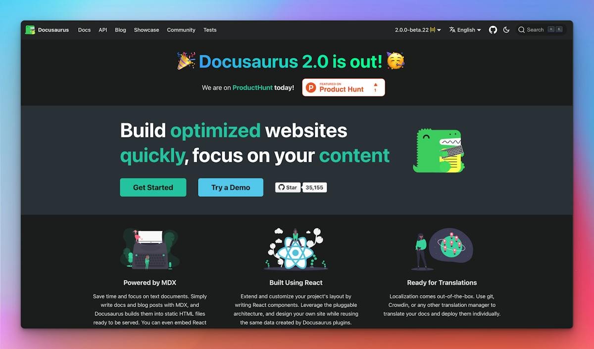 Docusaurus — documentation website built from Markdown
