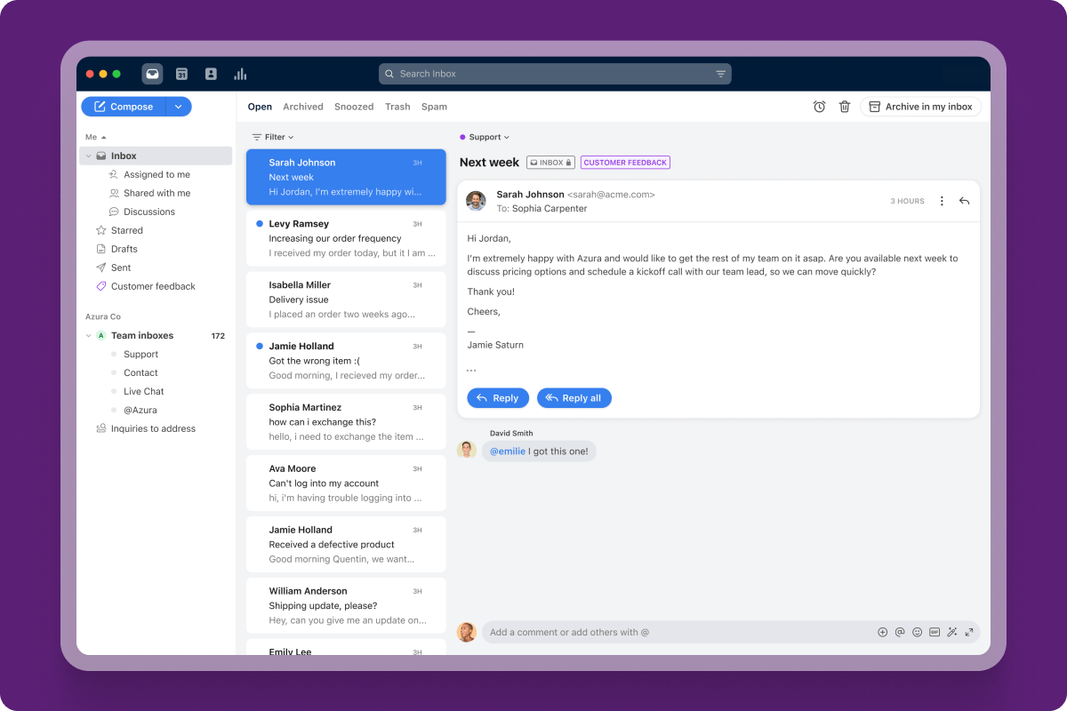 Front — shared inbox collaboration view
