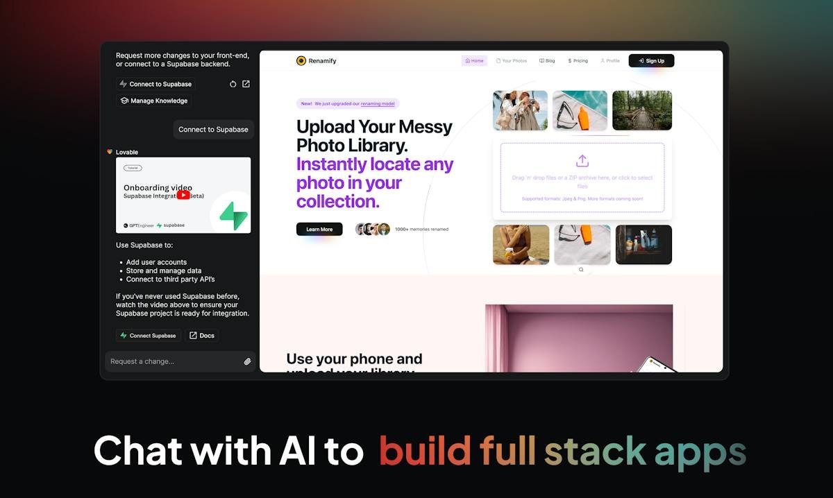 Lovable — conversational app builder generating a full-stack app