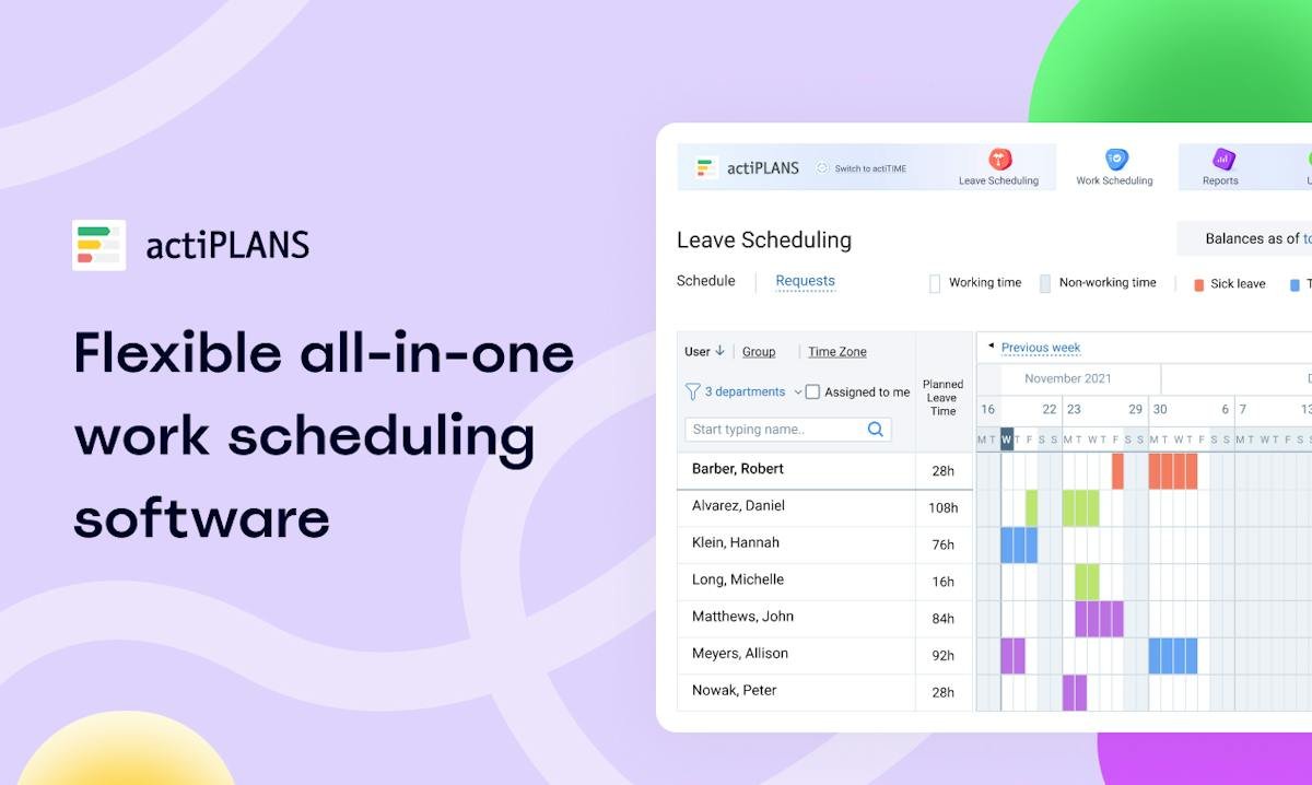 actiPLANS — team work scheduling view
