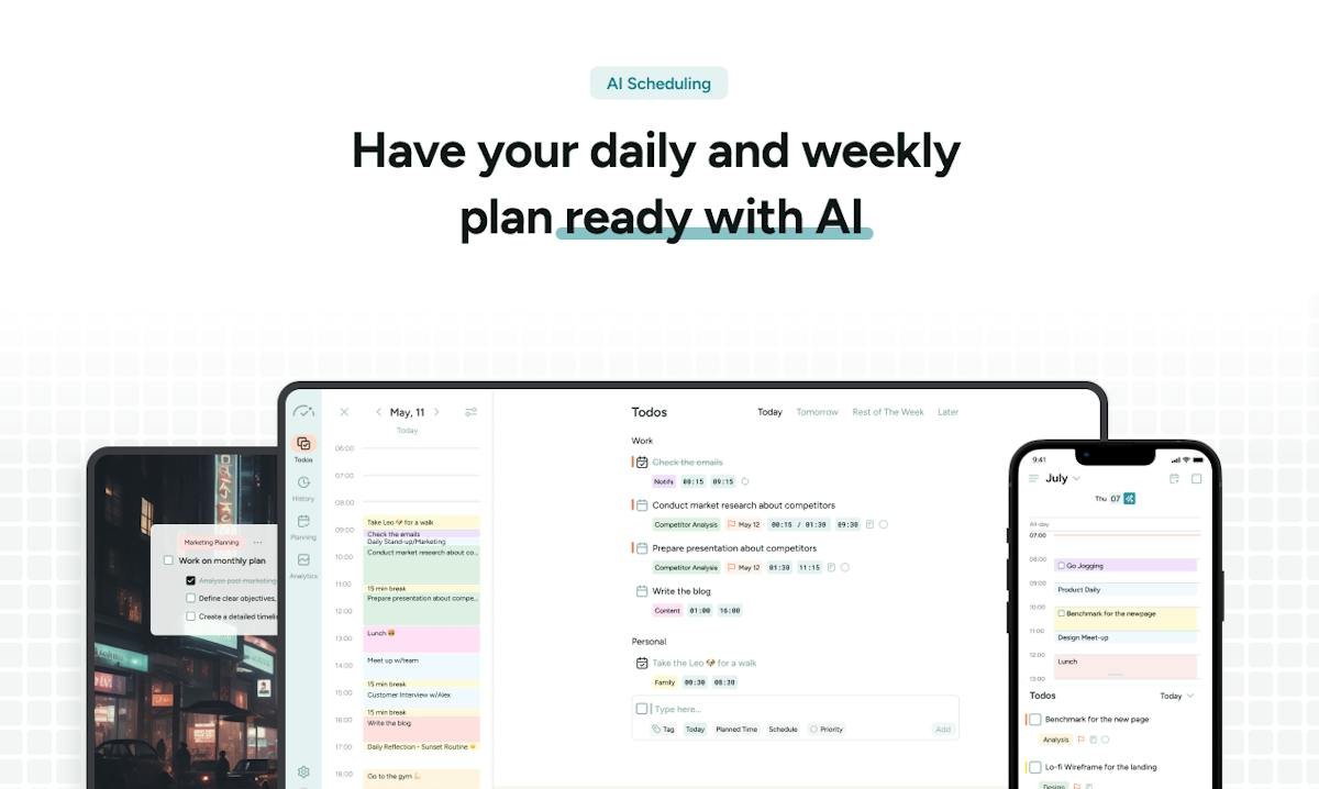 BeforeSunset AI — AI daily planning view