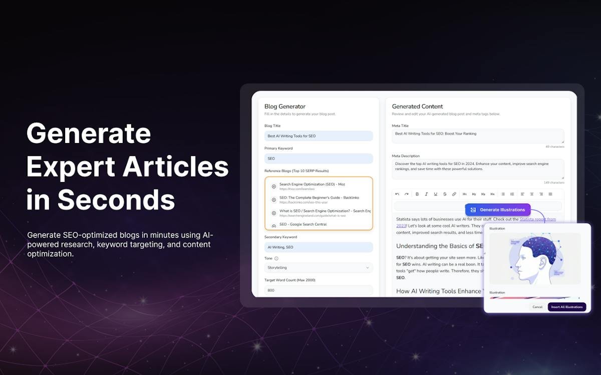 Blazly SEO — AI content operating system dashboard