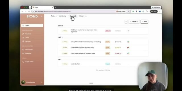Bond — AI chief of staff to-do list view