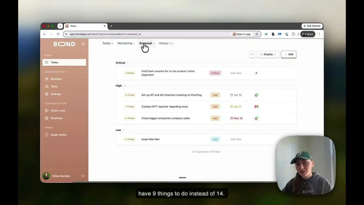 Bond — AI chief of staff to-do list view