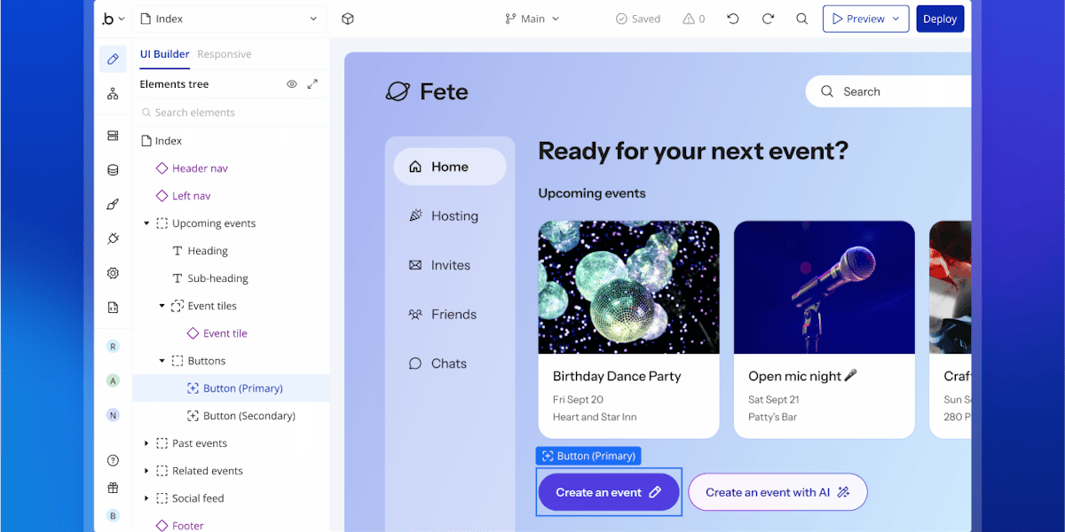 Bubble — visual app builder editor canvas