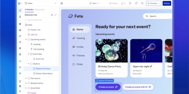 Bubble — visual app builder editor canvas