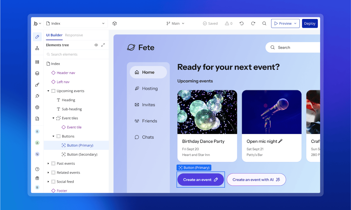 Bubble — visual app builder editor canvas