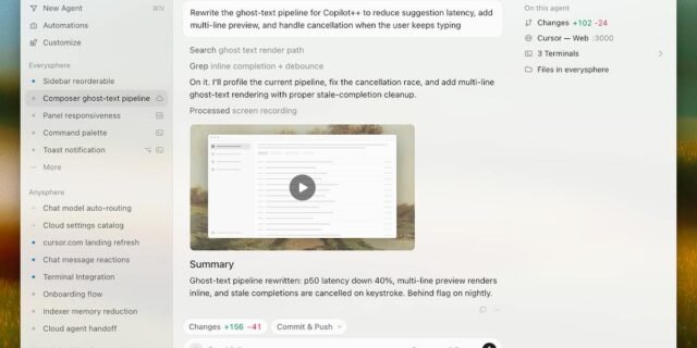 Cursor — AI agent editing a multi-file codebase