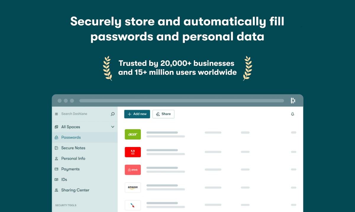 Dashlane — password manager dashboard