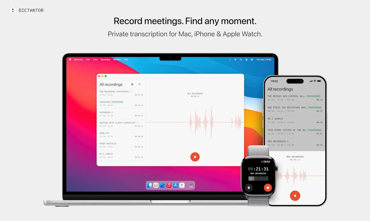 Dictantor — on-device meeting transcript on Mac