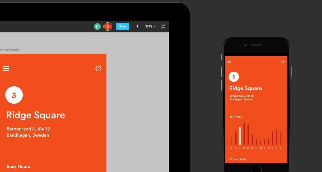 Figma — interface design file with components panel