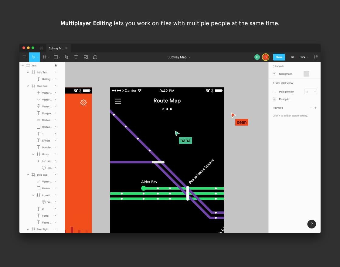 Figma — multi-frame interface design canvas