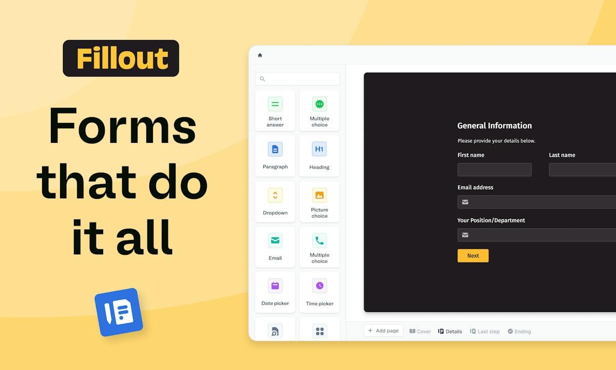 Fillout — no-code form builder with conditional logic