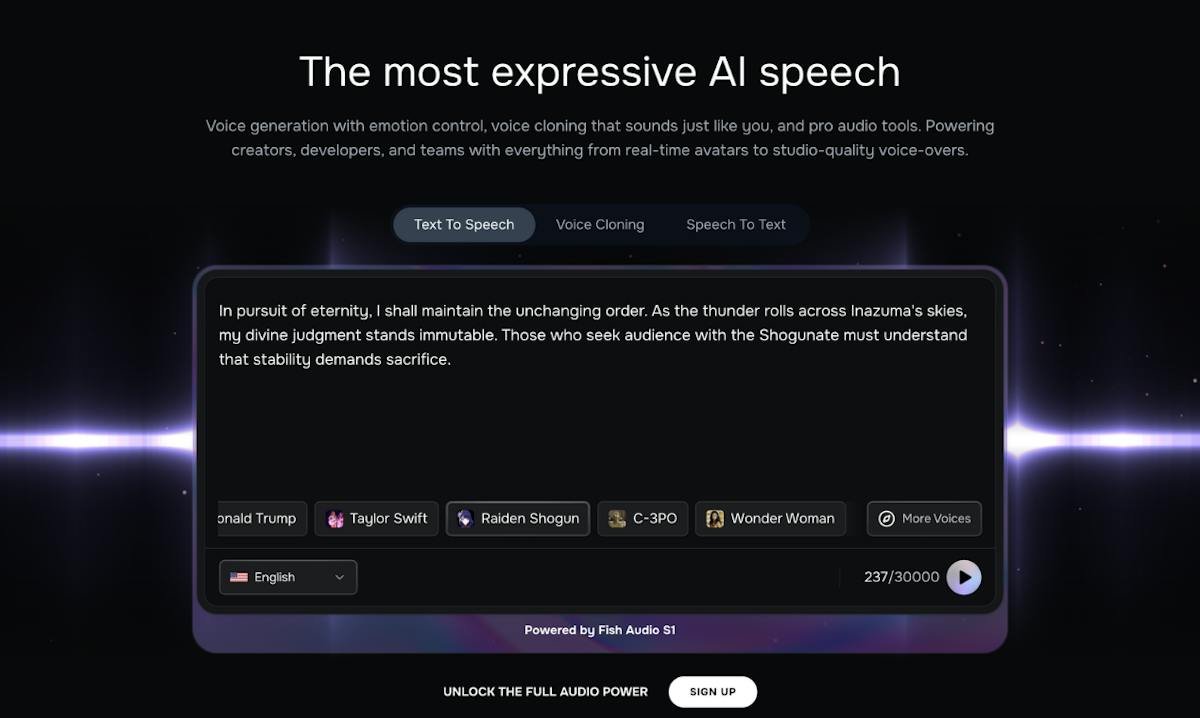 Fish Audio — expressive voice cloning interface