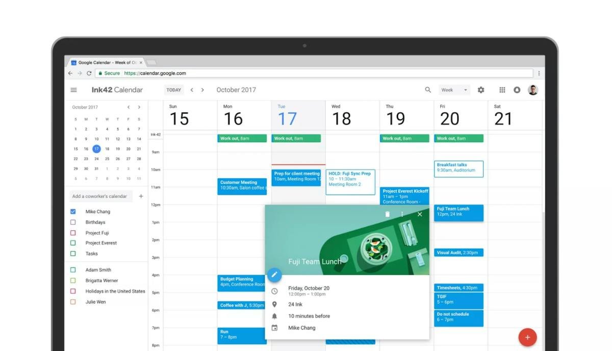 Google Calendar — shared calendar view