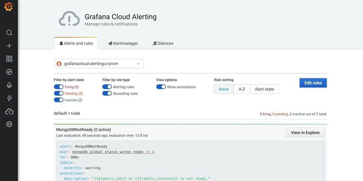 Grafana — metrics dashboard with multiple panels