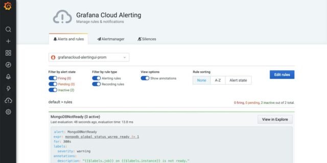 Grafana — metrics dashboard with multiple panels