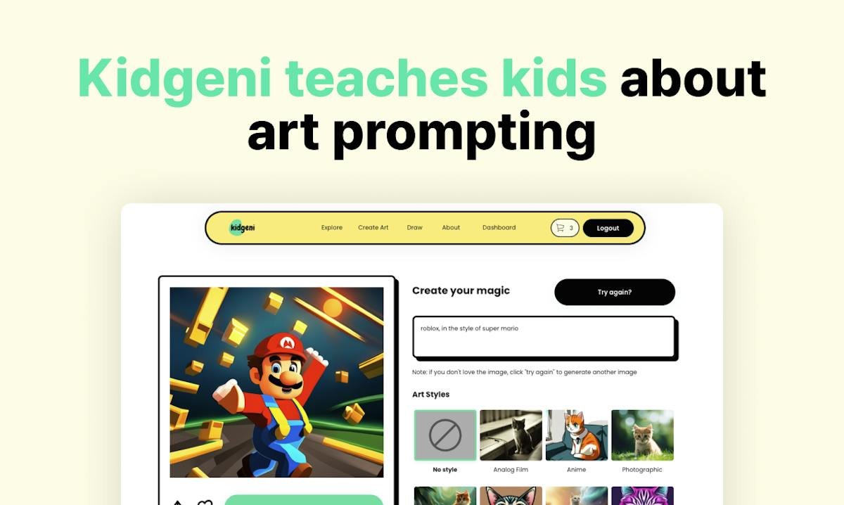Kidgeni — AI art creation screen for kids