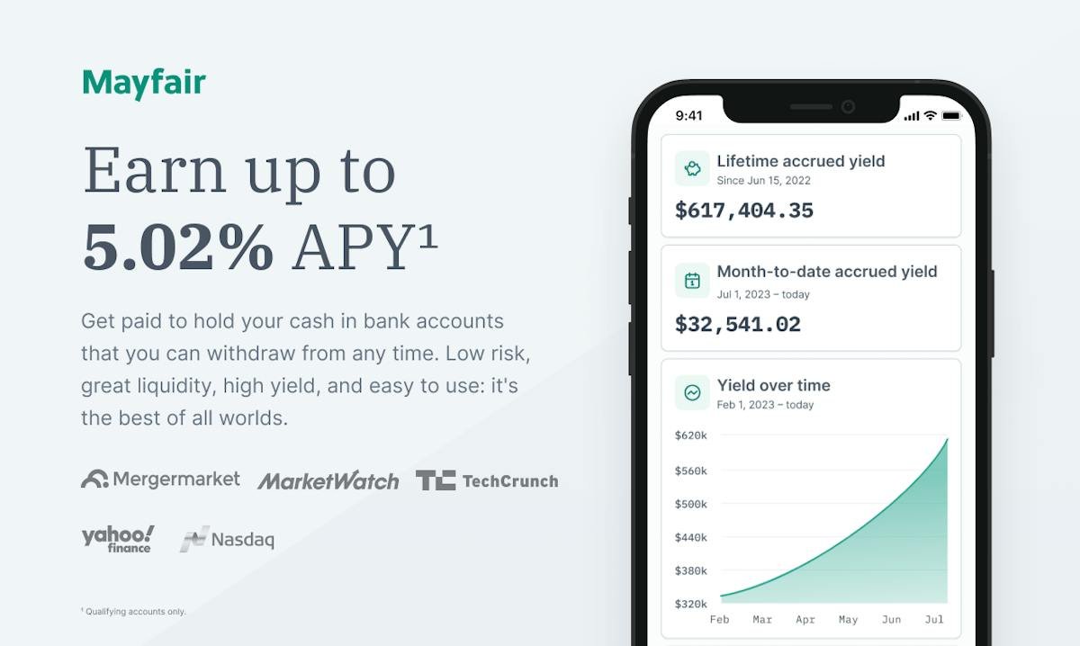Mayfair — high-yield business cash account dashboard