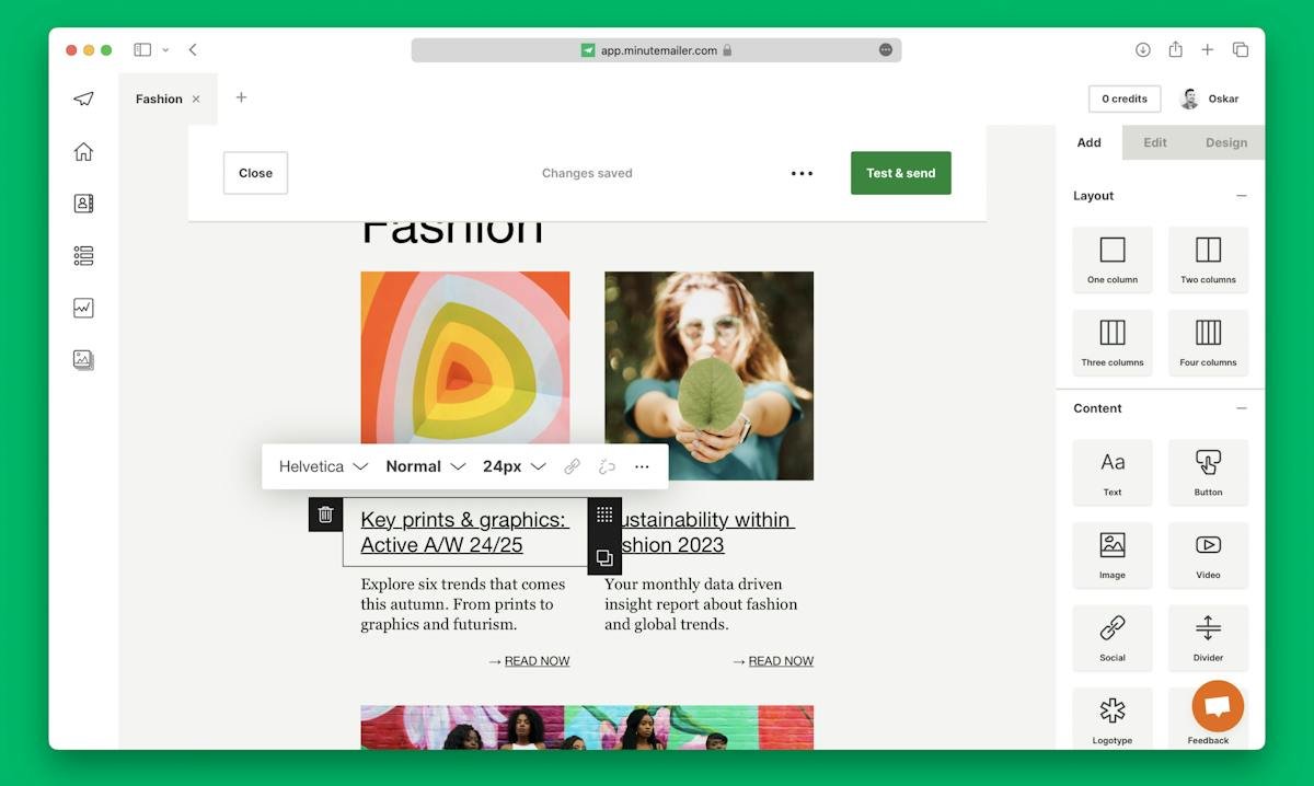 Minutemailer — newsletter creation interface
