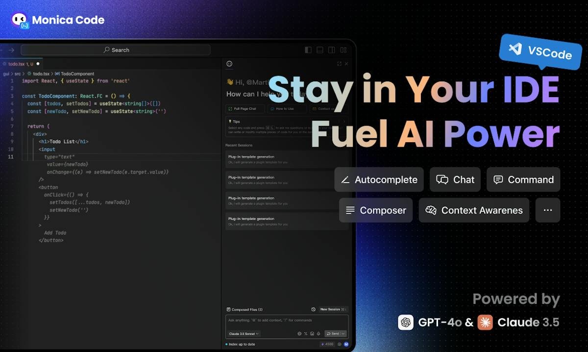 Monica — AI assistant sidebar on a webpage