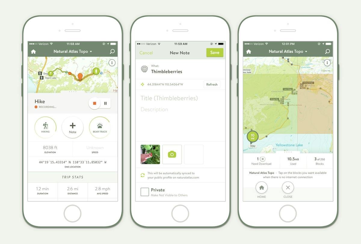 Natural Atlas — topo map and field notes view