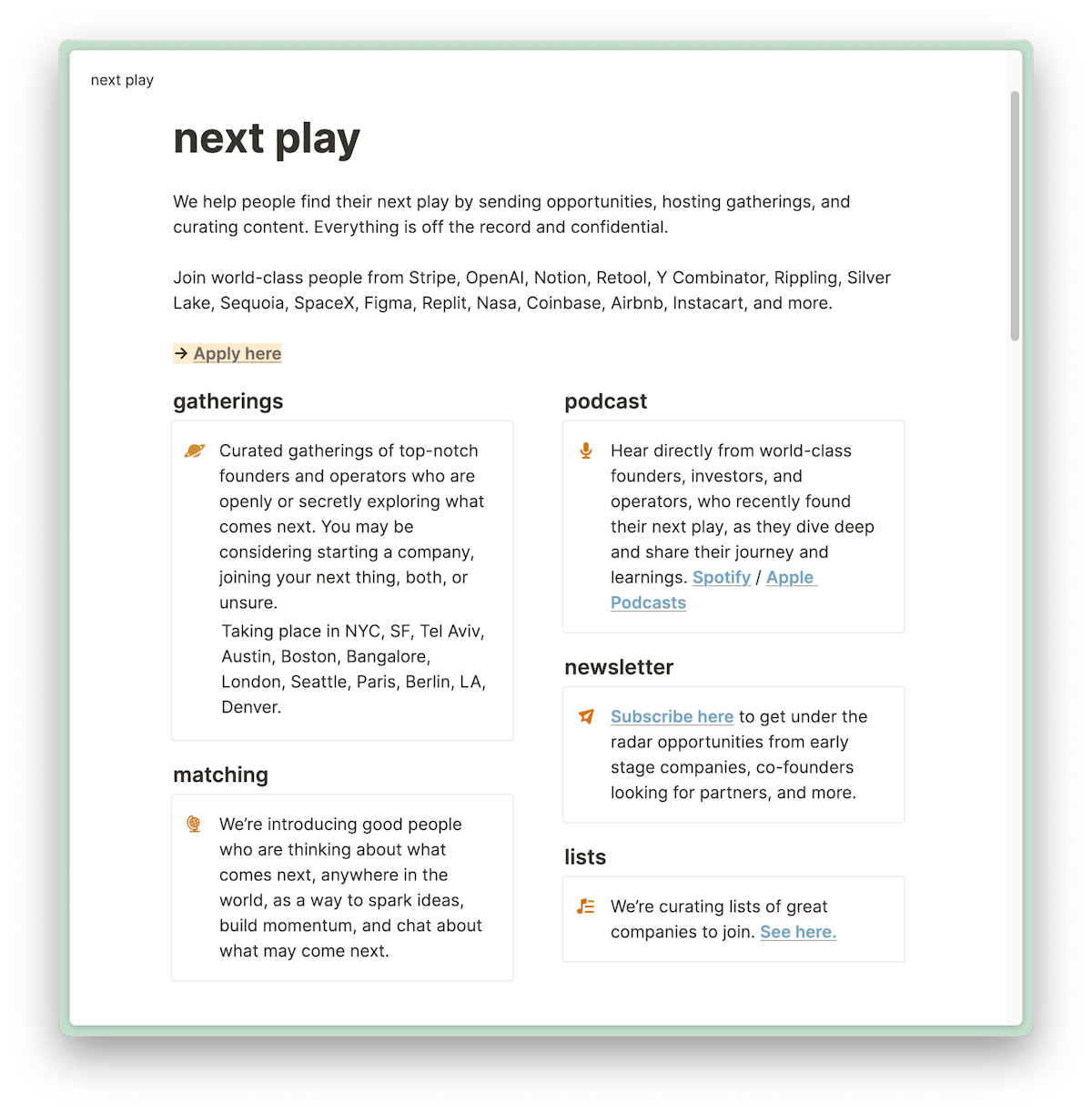 next play — curated opportunities view