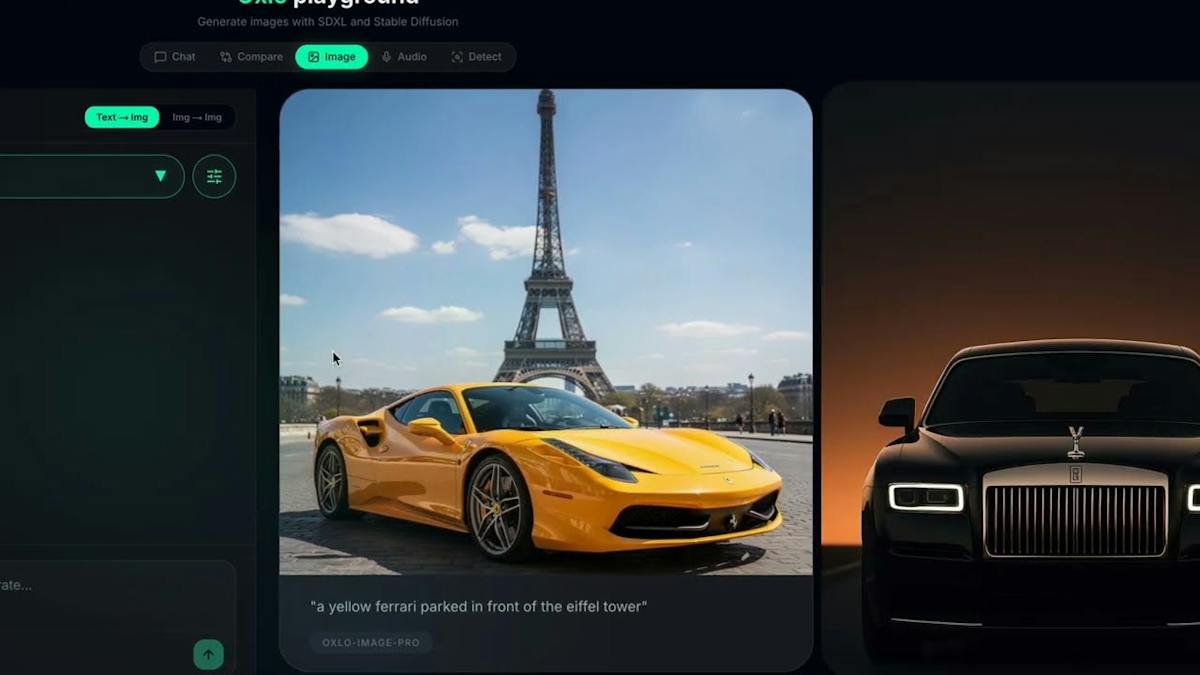 Oxlo.ai — multi-model API comparison dashboard