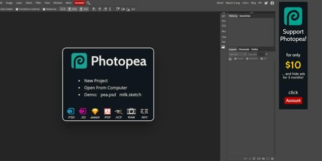 Photopea — browser-based layered photo editor