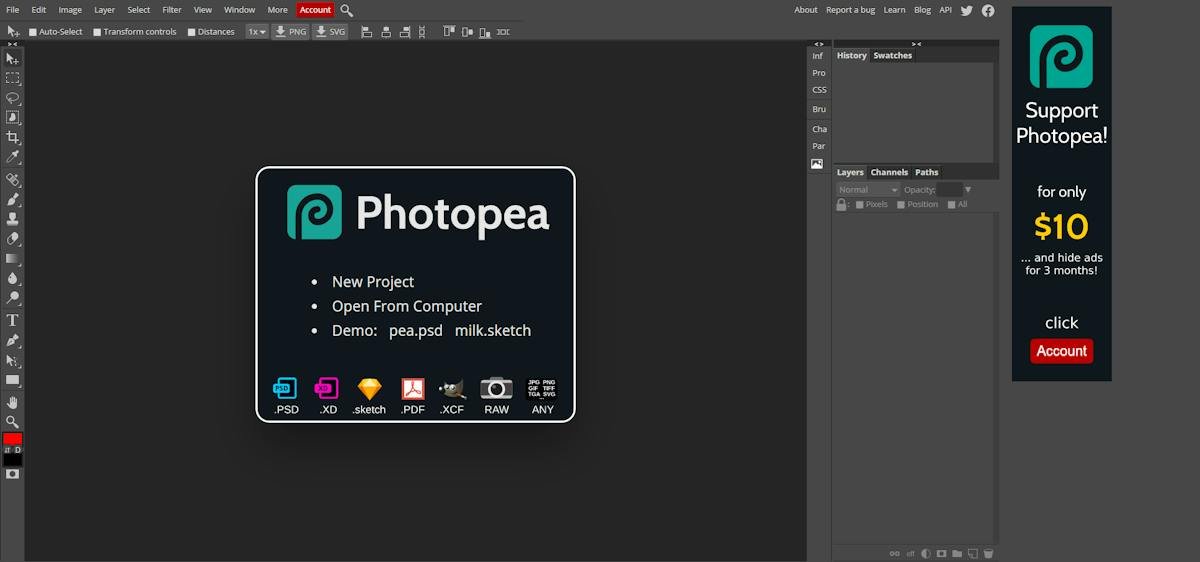 Photopea — browser-based layered photo editor