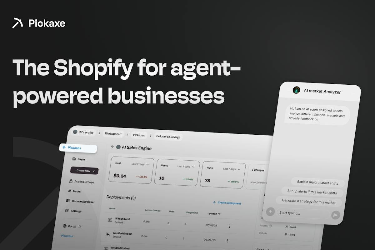 Pickaxe — agent builder and client portal view
