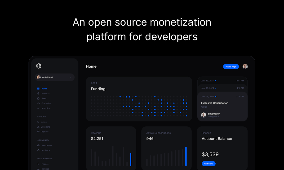 Polar — developer monetization dashboard