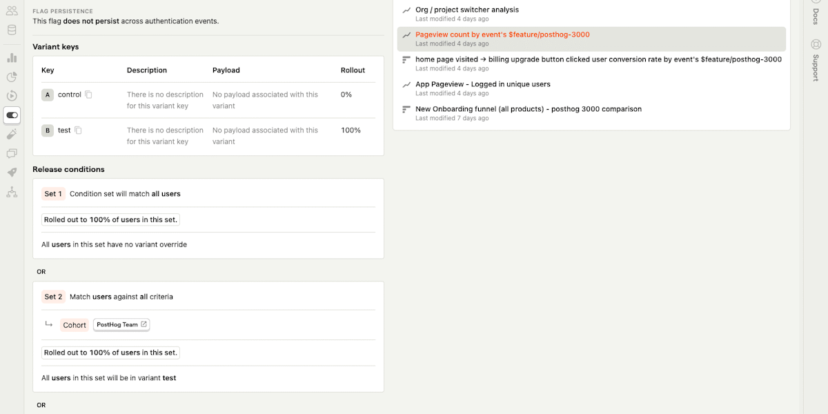 PostHog — product analytics dashboard with event insights