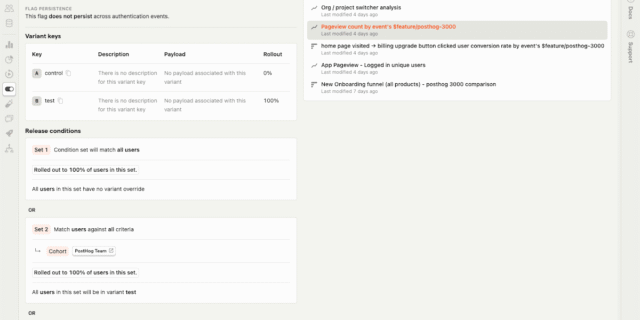 PostHog — product analytics dashboard with event insights