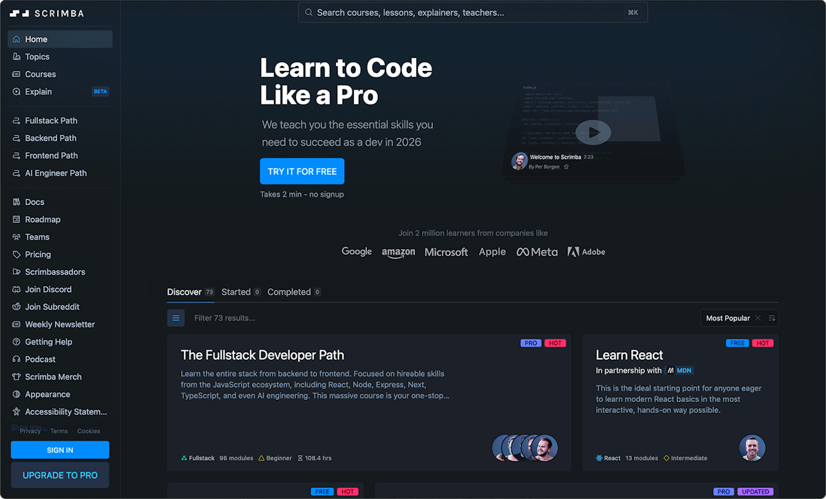 Scrimba — interactive coding lesson view