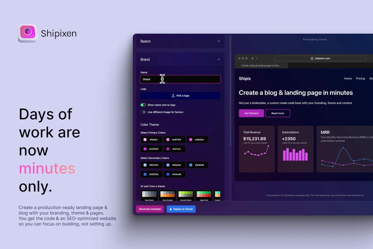 Shipixen — generated landing page source code preview