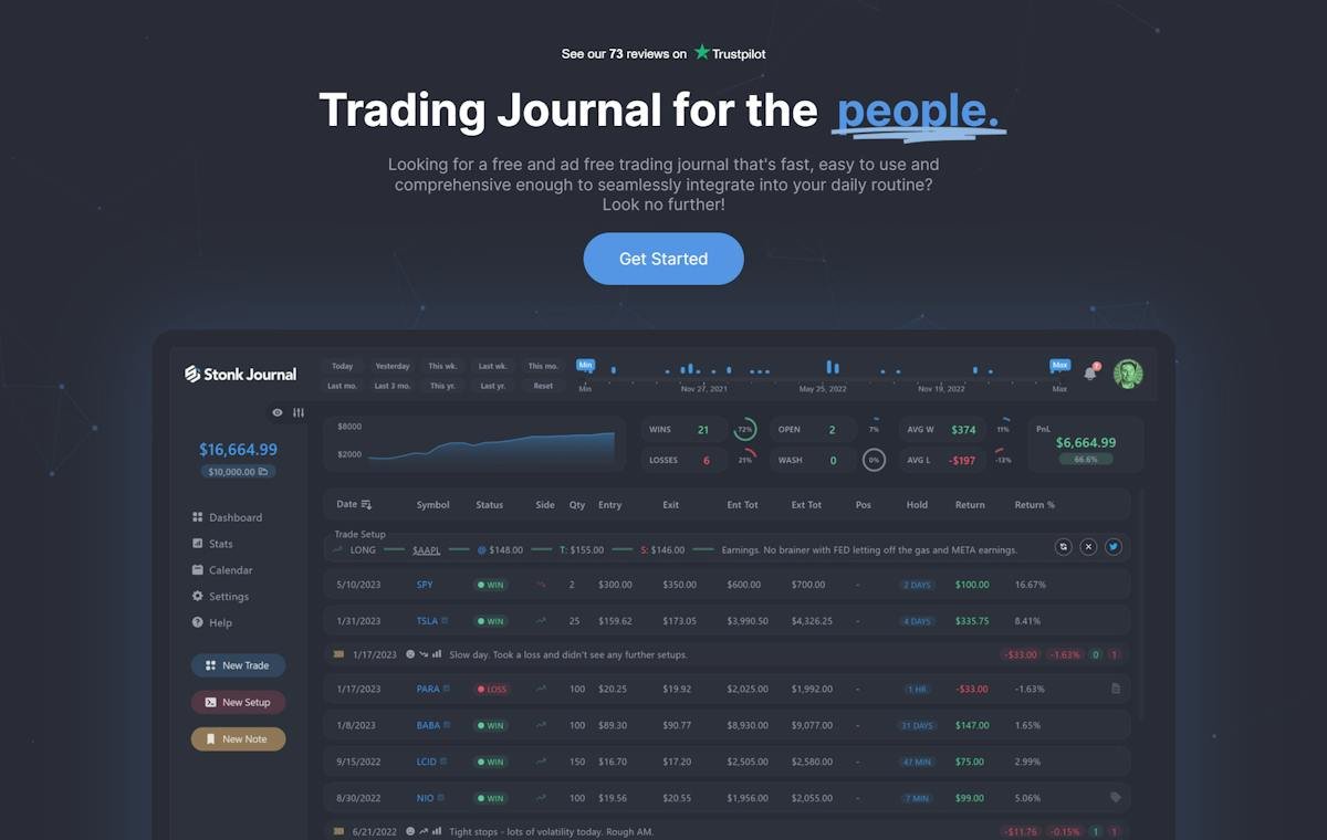 StonkJournal — trading journal dashboard