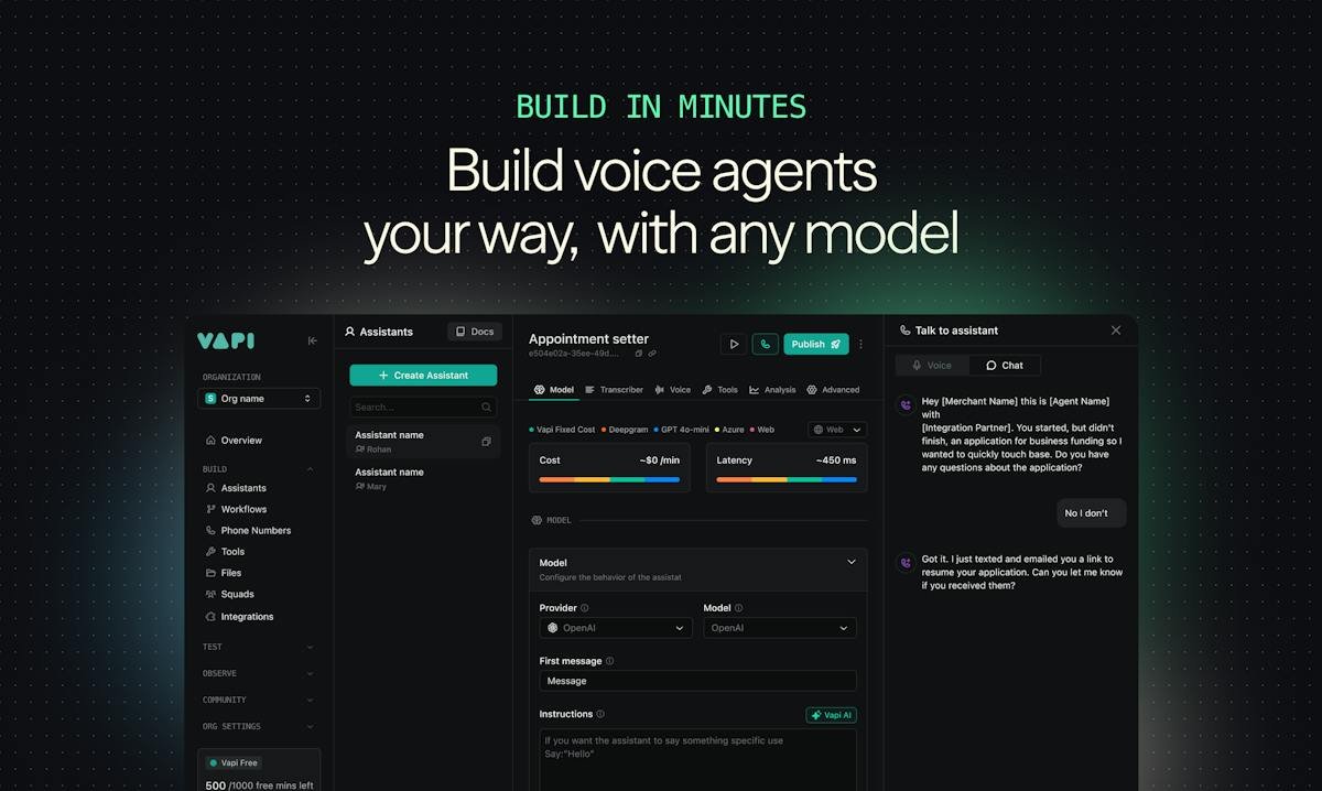 Vapi — voice agent builder dashboard