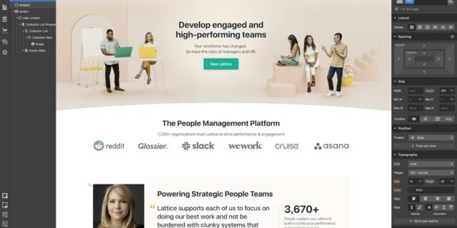 Webflow — visual site and product designer canvas