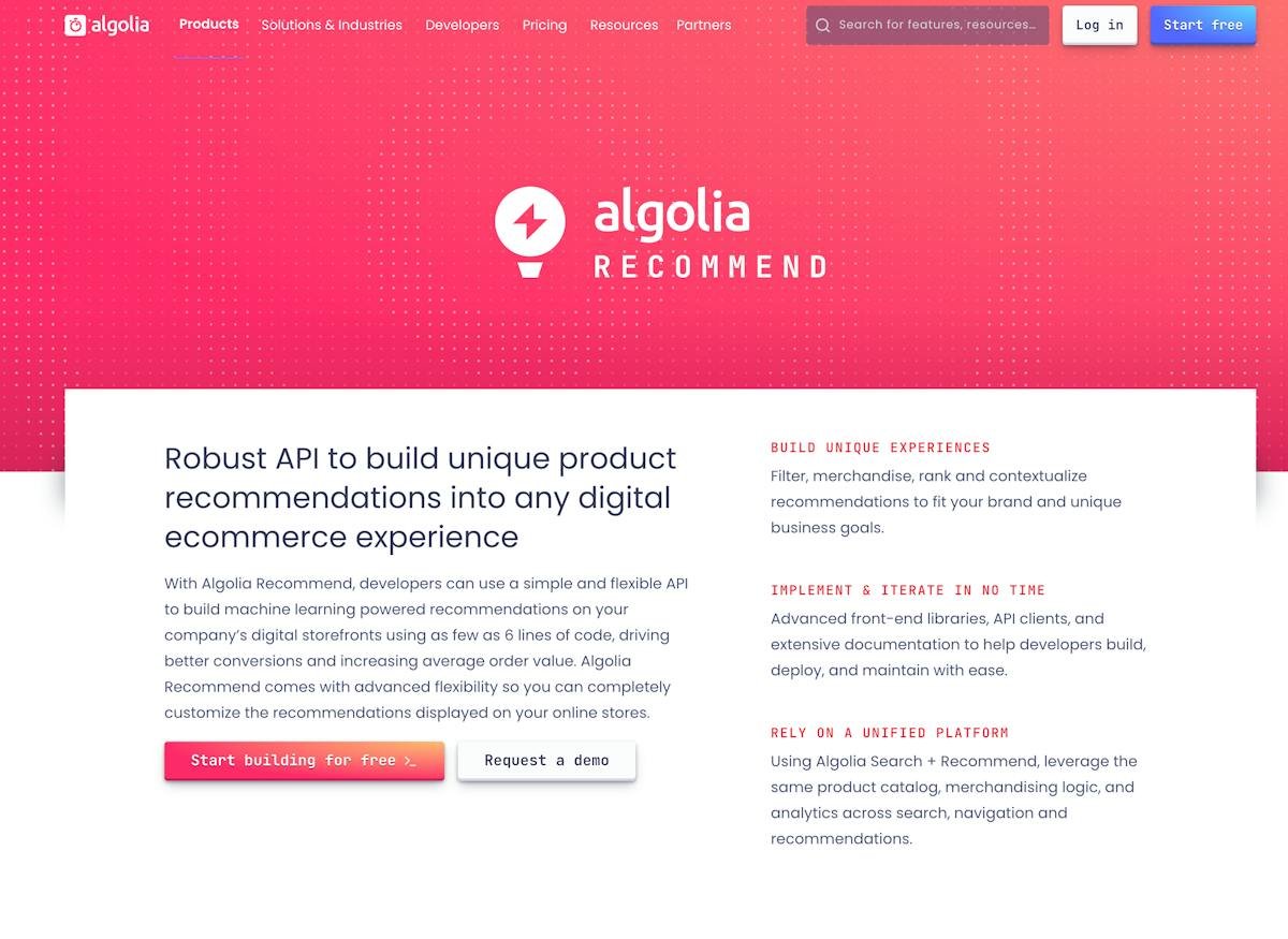Algolia — search API results and configuration dashboard