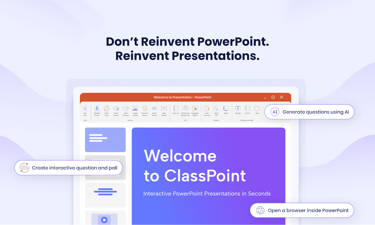 ClassPoint — interactive PowerPoint quiz view