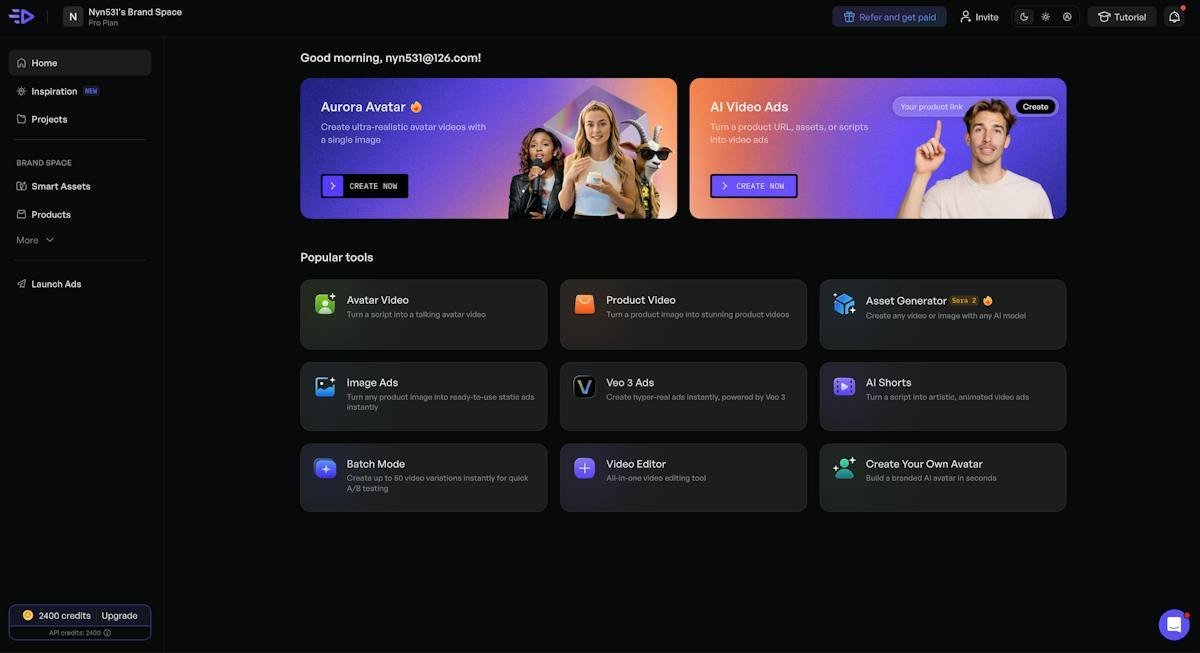 Creatify — AI video ad generator workspace