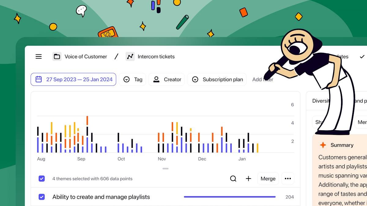 Dovetail — customer insights repository with tagged themes