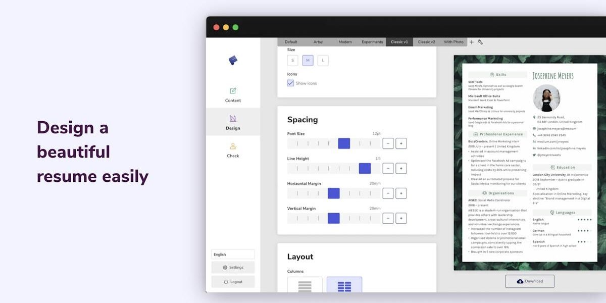 FlowCV — online resume builder templates view