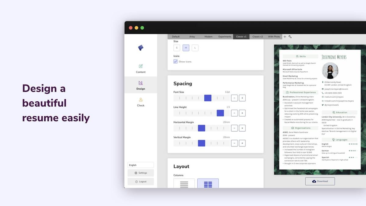 FlowCV — online resume builder templates view