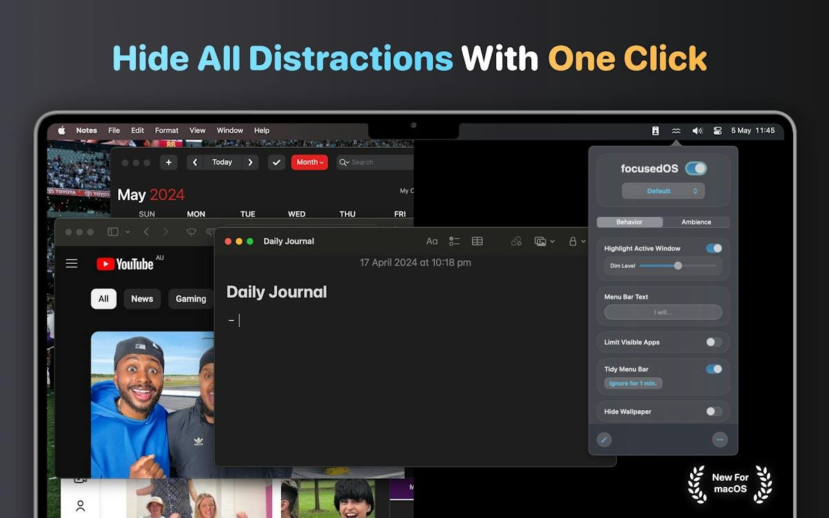 focusedOS — one-click distraction-free focus mode