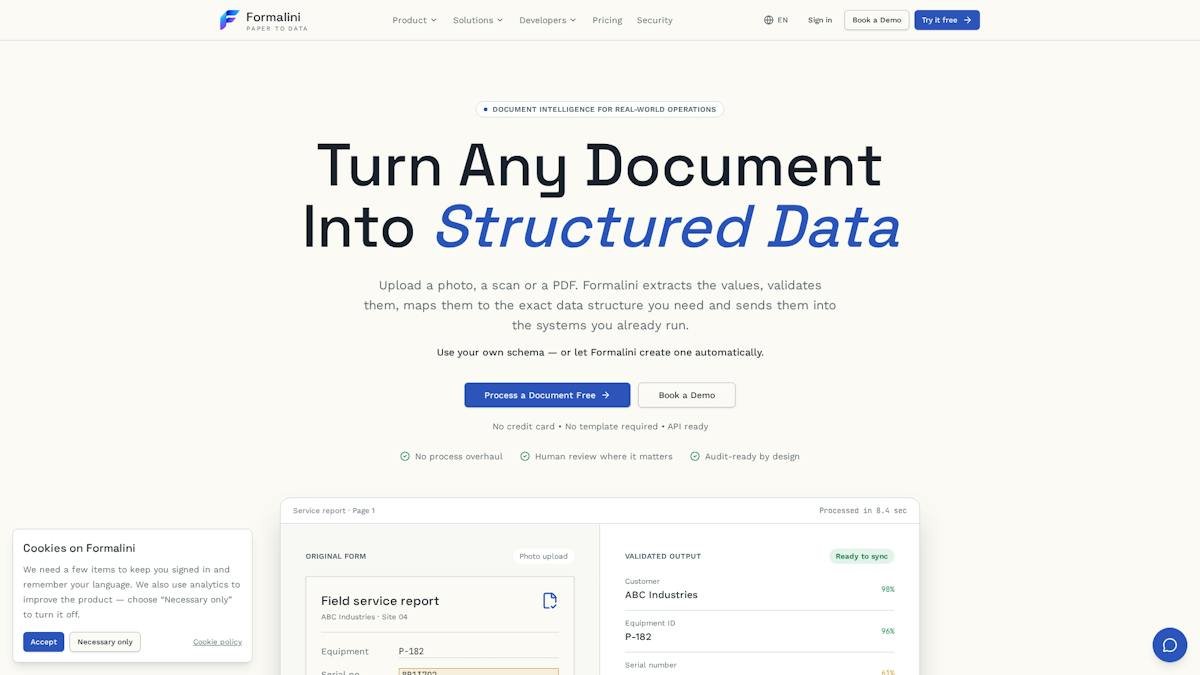Formalini — document to structured data conversion